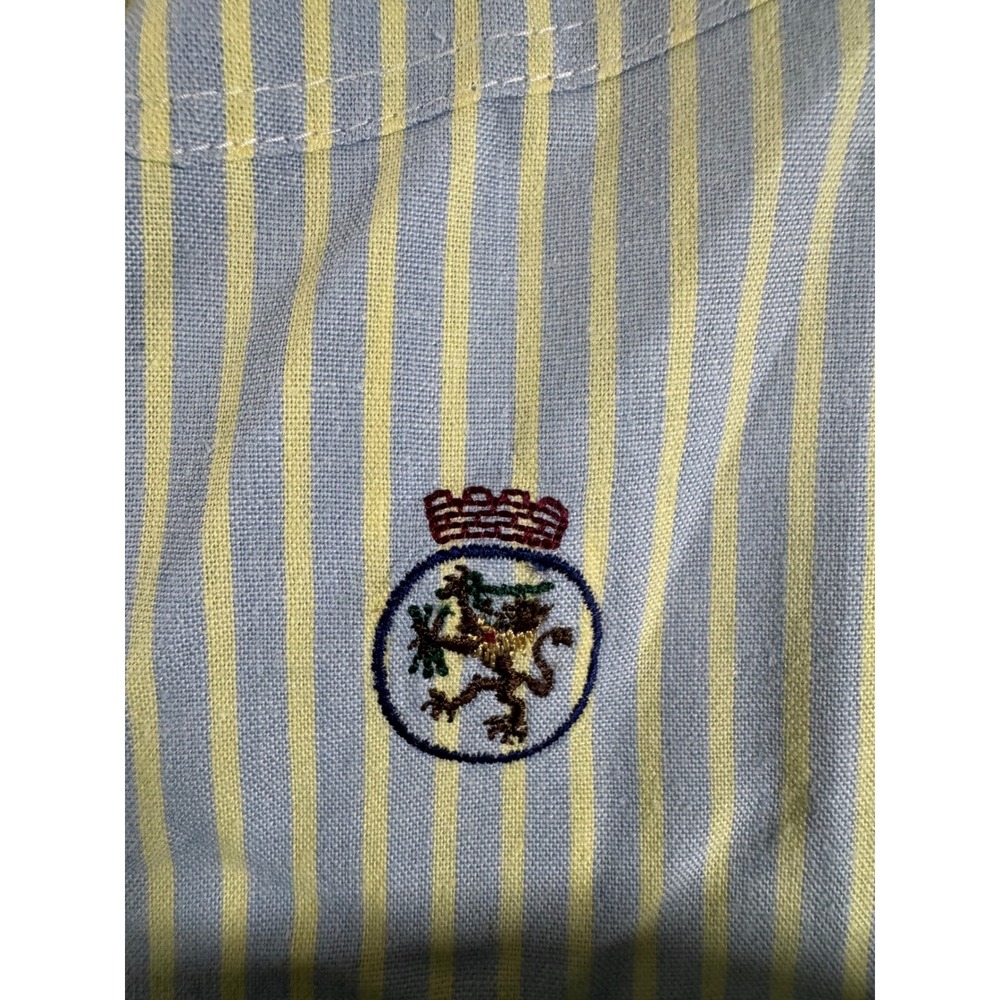 Vintage Tommy Hilfiger Mens Striped Button Down Shirt Blue Yellow Crest Size M